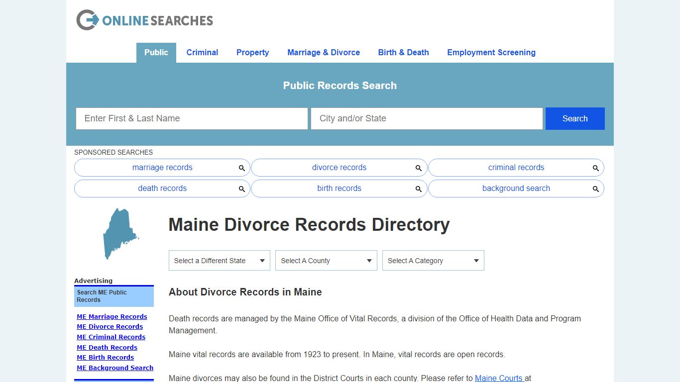 Maine Divorce Records Search Directory - OnlineSearches.com